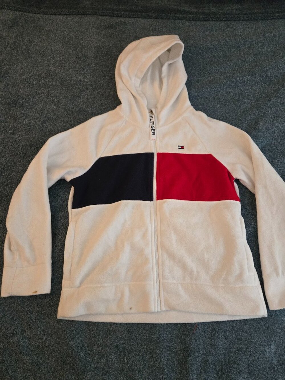 Tommy Hilfiger Hoodie L American Nautical Colorblock Red White Blue Zip